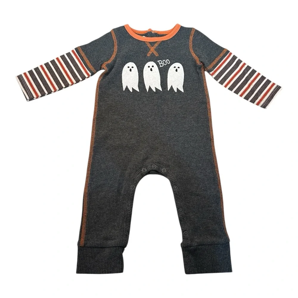 Mudpie Baby Halloween Boo‎ Ghost Ribbed One Piece Long Sleeve Romper